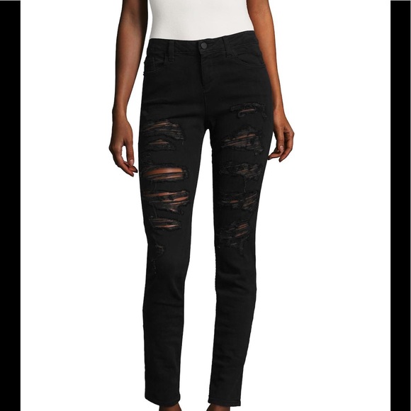 Alice + Olivia Denim - Alice + Olivia Black Distressed Straight Jeans